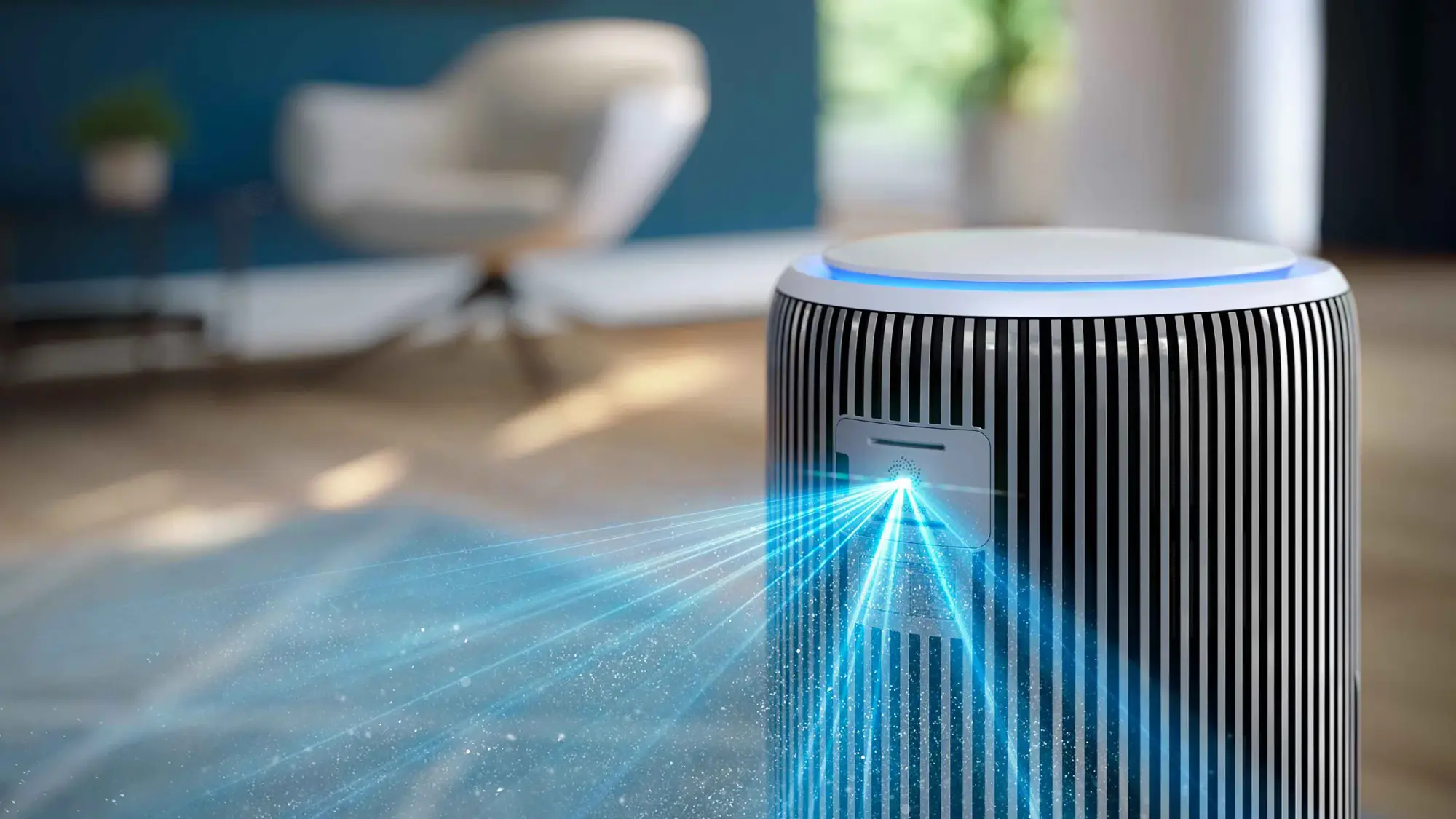Air-Purification-9-fi Philips gaisa attīrīšanas sistēma ar modernu uztveršanas tehnoloģiju nosaka un attēlo gaisā esošās daļiņas ar zilās gaismas efektu. Izbaudiet nepārspējamu gaisa kvalitāti un attīrīšanu.