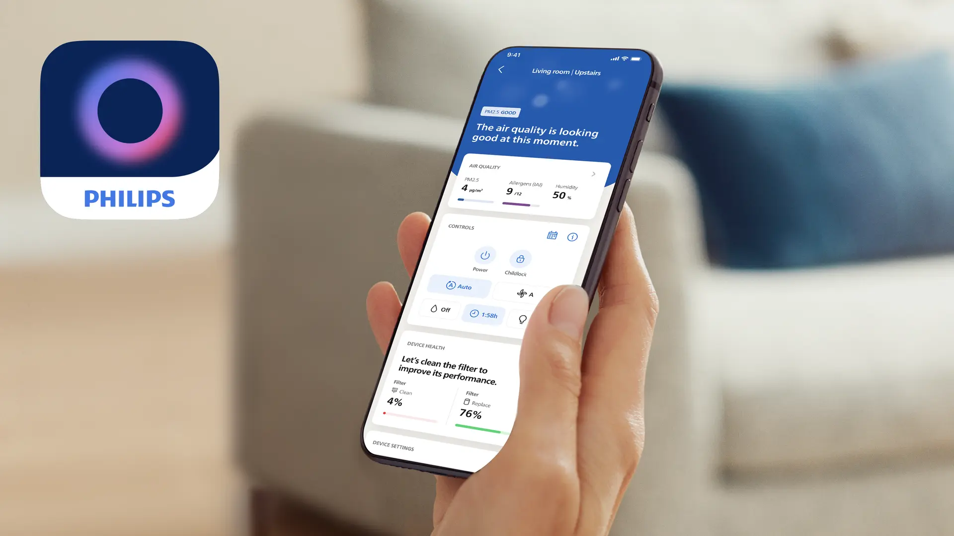 Atklājiet sava mājokļa potenciālu ar Philips Air+ lietotni