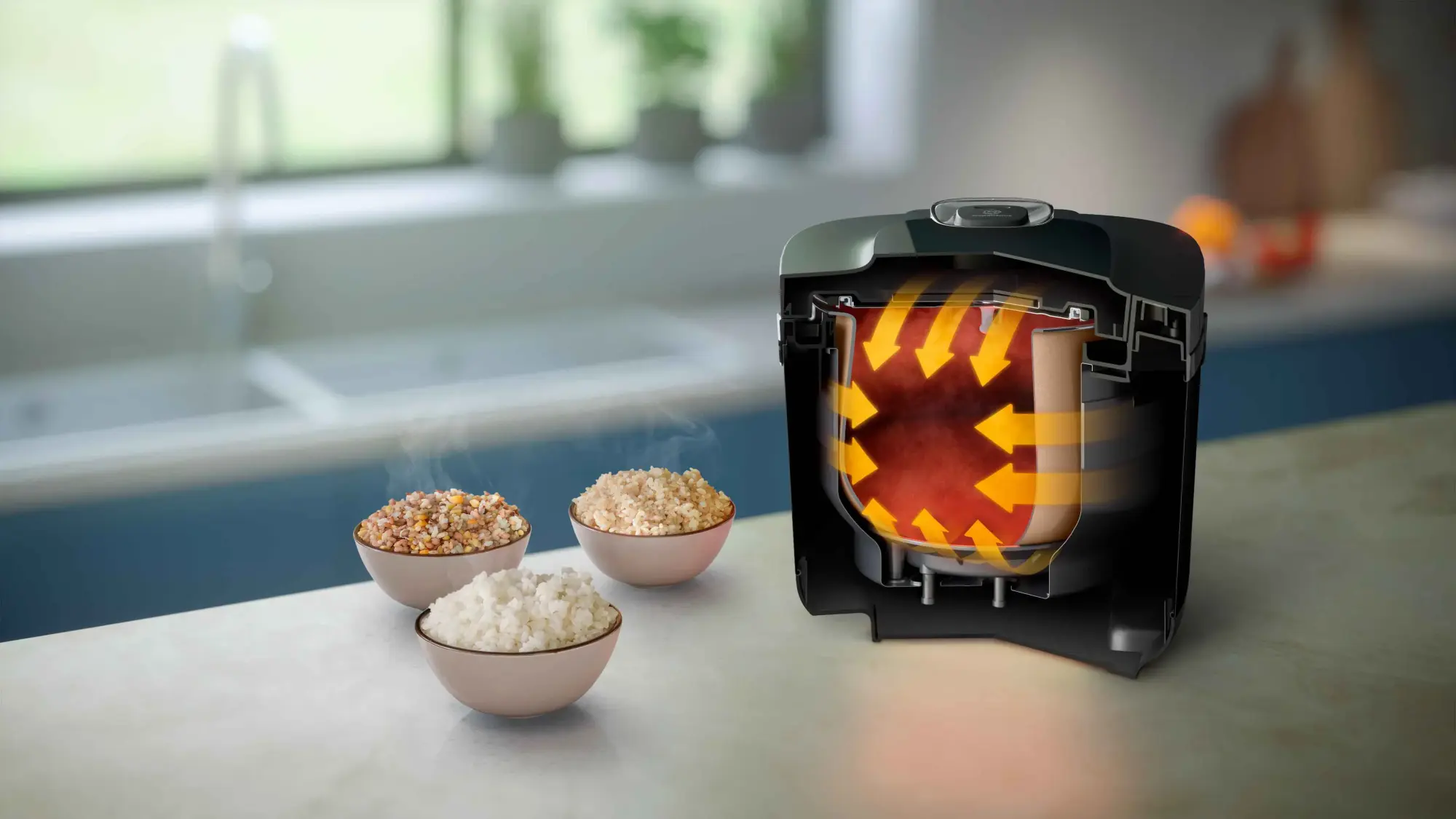 Philips virtuves plītis, izcils dizains, izgriezta virsma nodrošina lielisku siltuma sadali; rīsu veidi perfektiem rezultātiem.