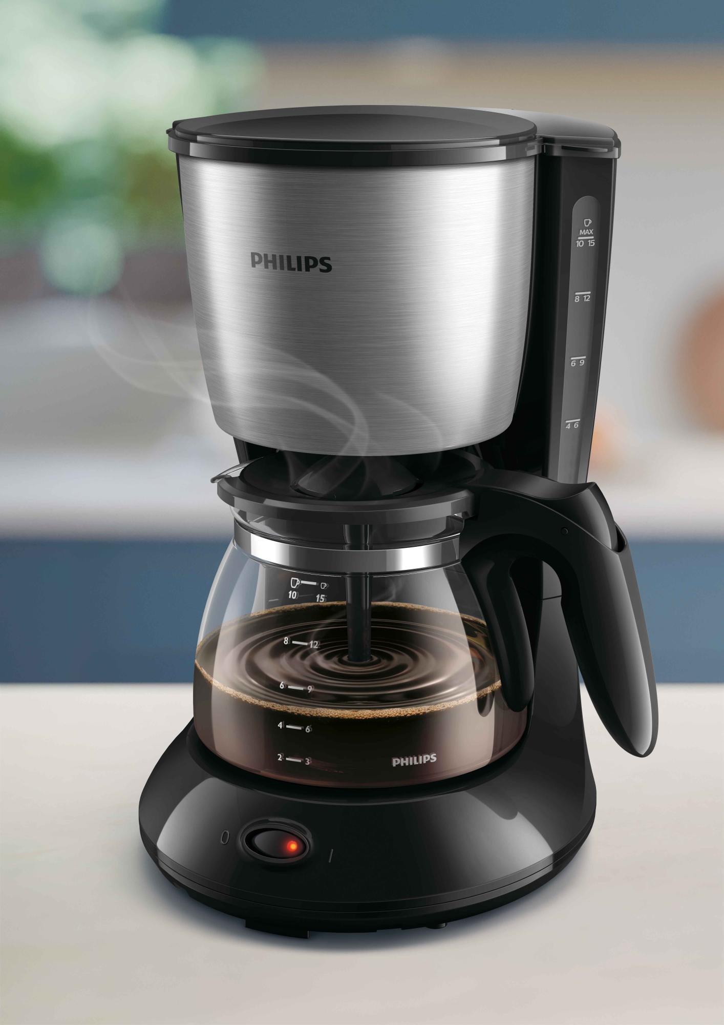 Drip-filter-8-fi Philips Drip filtrkafijas automāts ar nerūsējošā tērauda un stikla dizainu, kas pagatavo redzamu kafiju ar atzīmēm 10–15 tasītēm.