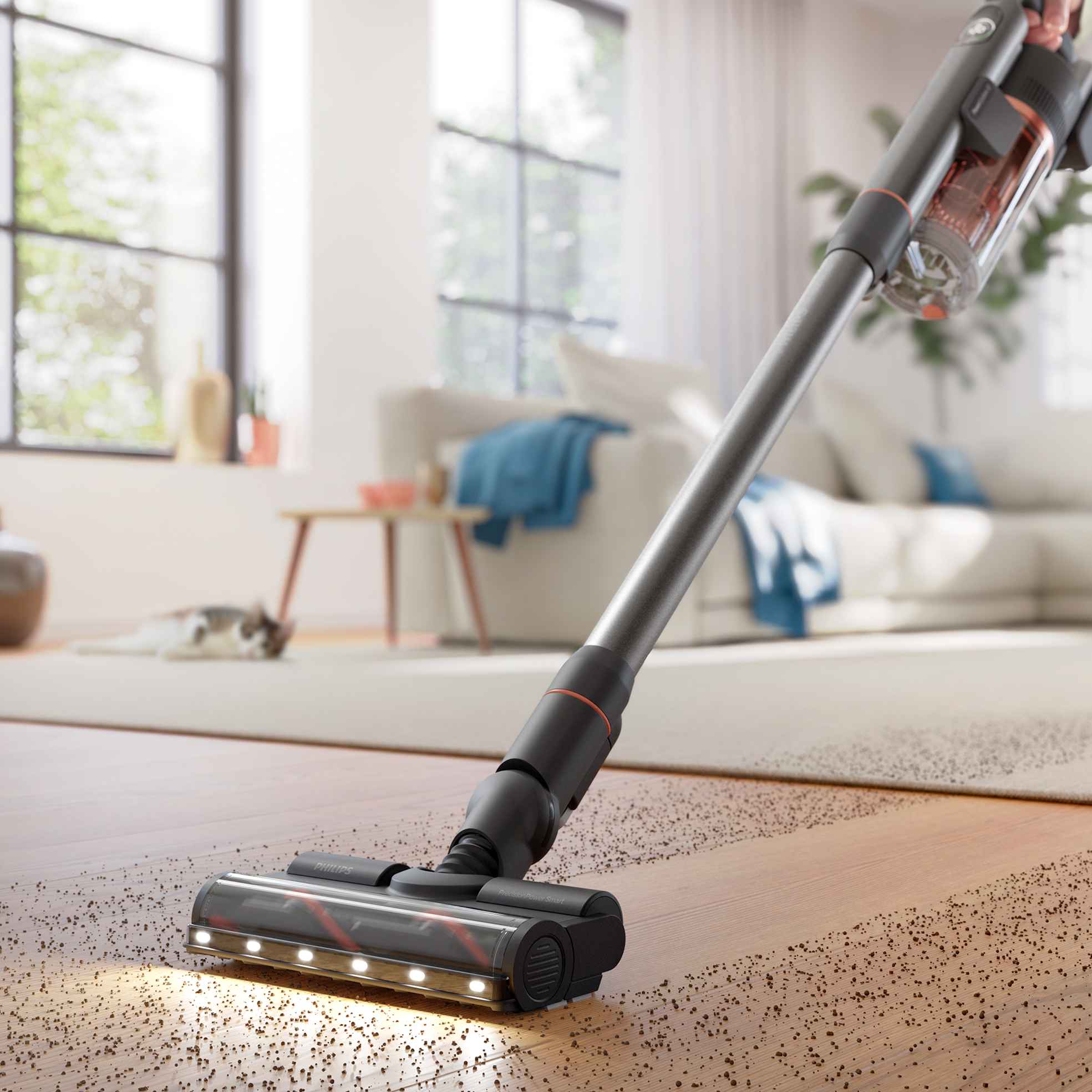 Philips Floor Care: Bezvada spieķa tipa putekļsūcējs ar PowerCyclone 10. Atklāj un noņem slēptus netīrumus ar LED uzgali uz cietkoksnes grīdām.