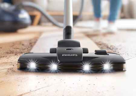Philips putekļu sūcējs: uzlabota putekļsūcēja galviņa ar LED gaismām, kas profesionāli tīra cietkoksnes grīdas, nodrošinot nepārspējamus rezultātus un tīru virsmu.