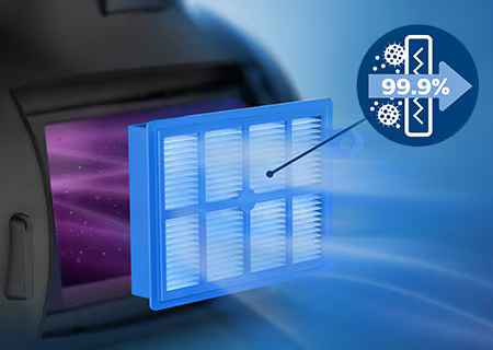 Philips putekļu sūcēja filtrs, kas bloķē 99,9% putekļu/alergēnu. Izcila gaisa filtrācija, kas izceļ augstākās klases veiktspēju un higiēnisku dizainu.