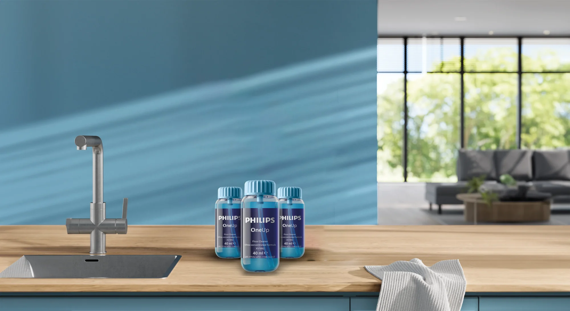 14 copy Kolāža, kurā redzamas Philips Sticks bezvadu putekļsūcēja funkcijas. Attēlos redzama tīrīšana zem mēbelēm, malām un pārveidošana par rokas putekļsūcēju detalizētam darbam. Izceļ Philips izcilību grīdas kopšanas līdzekļos.