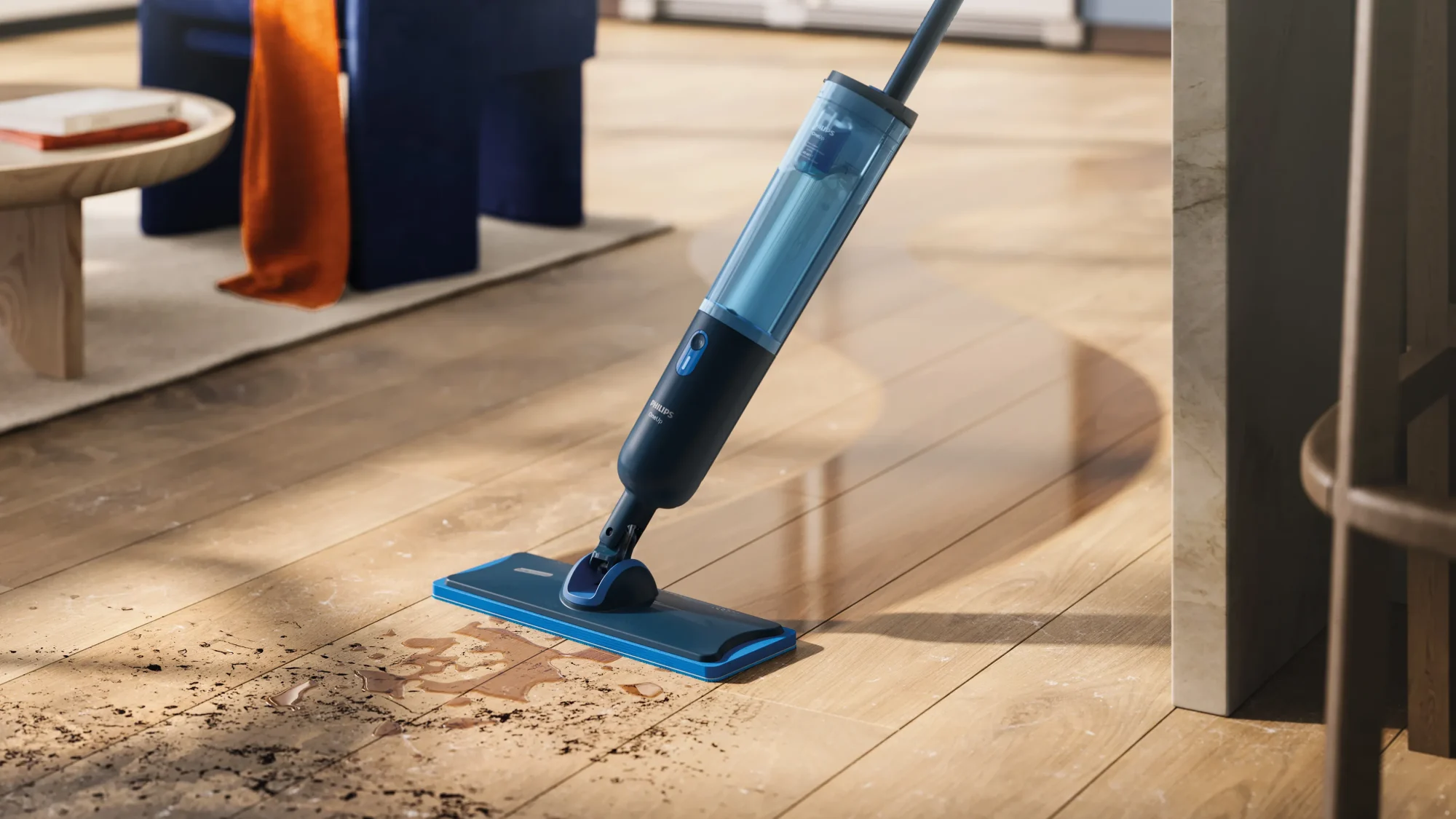 8 copy Philips Sticks bezvadu putekļsūcējs demonstrē savu daudzpusību ar birstes uzgali, kas ir daļa no Philips Floor Care līnijas. Izbaudiet augstākās klases dizainu un modernākās tīrīšanas tehnoloģijas.