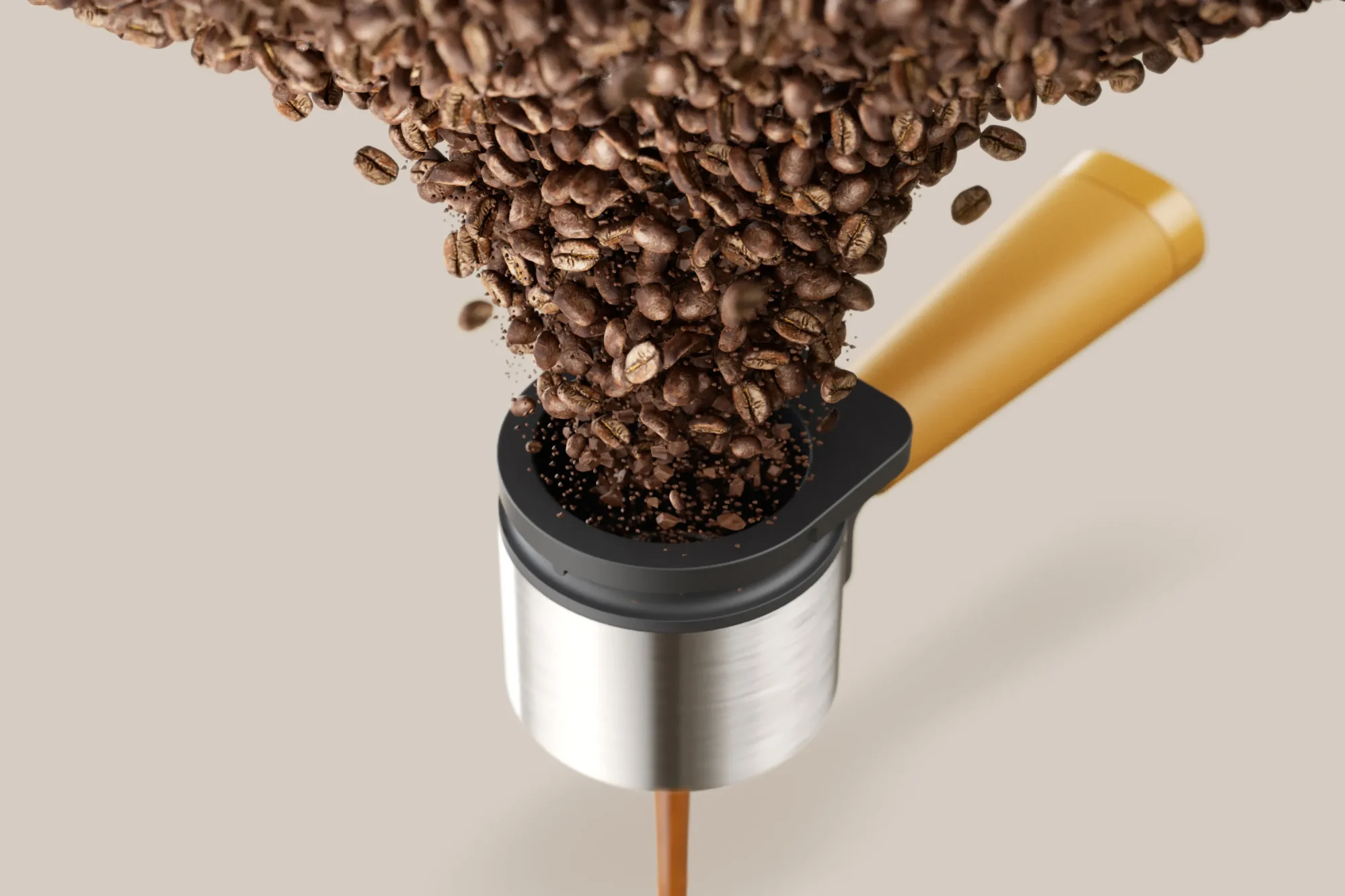 Philips Baristina portafiltrs, meistarīgi izstrādāts, uztver krītošas kafijas pupiņas. Izbaudi kafejnīcas kvalitātes espreso mājās bez liekas piepūles.
